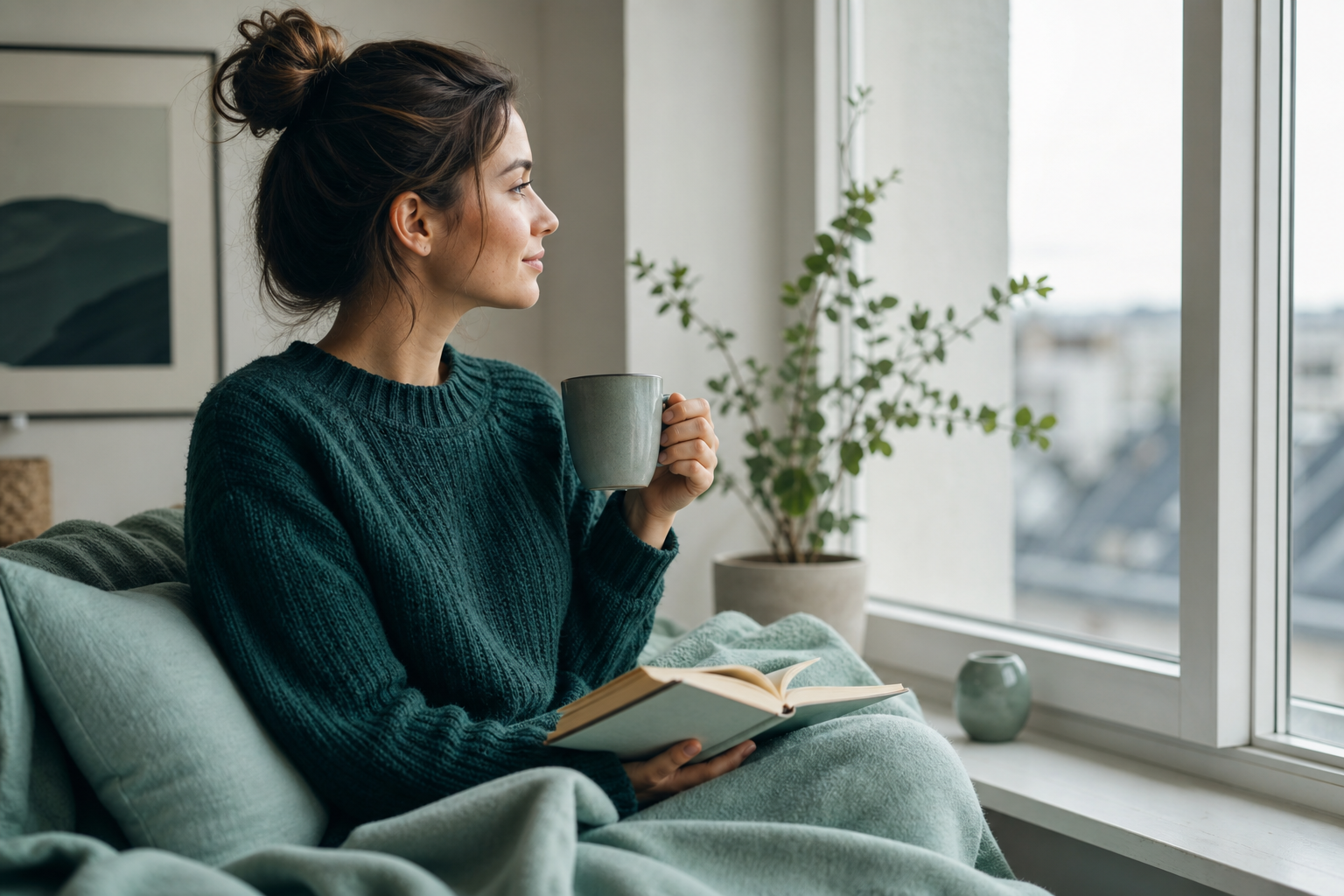 Calm morning routine by a window with coffee at Vitapurify